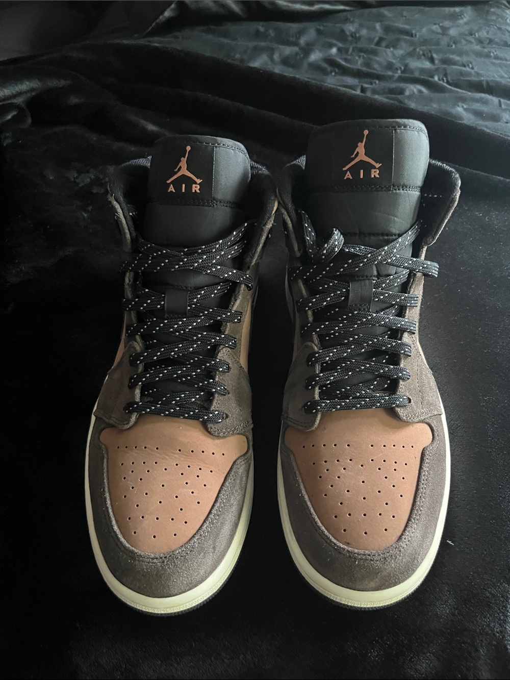 Jordan High-Top Sneakers in Brown and Black with Cream Sole